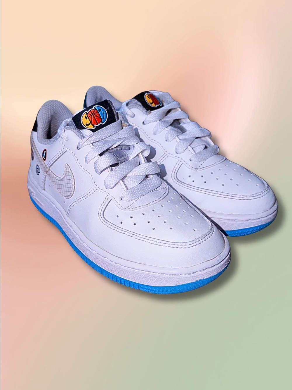 Nike Air Force 1 LV8 GS Basketball Patch White Blue Kids 11C DM8957-100